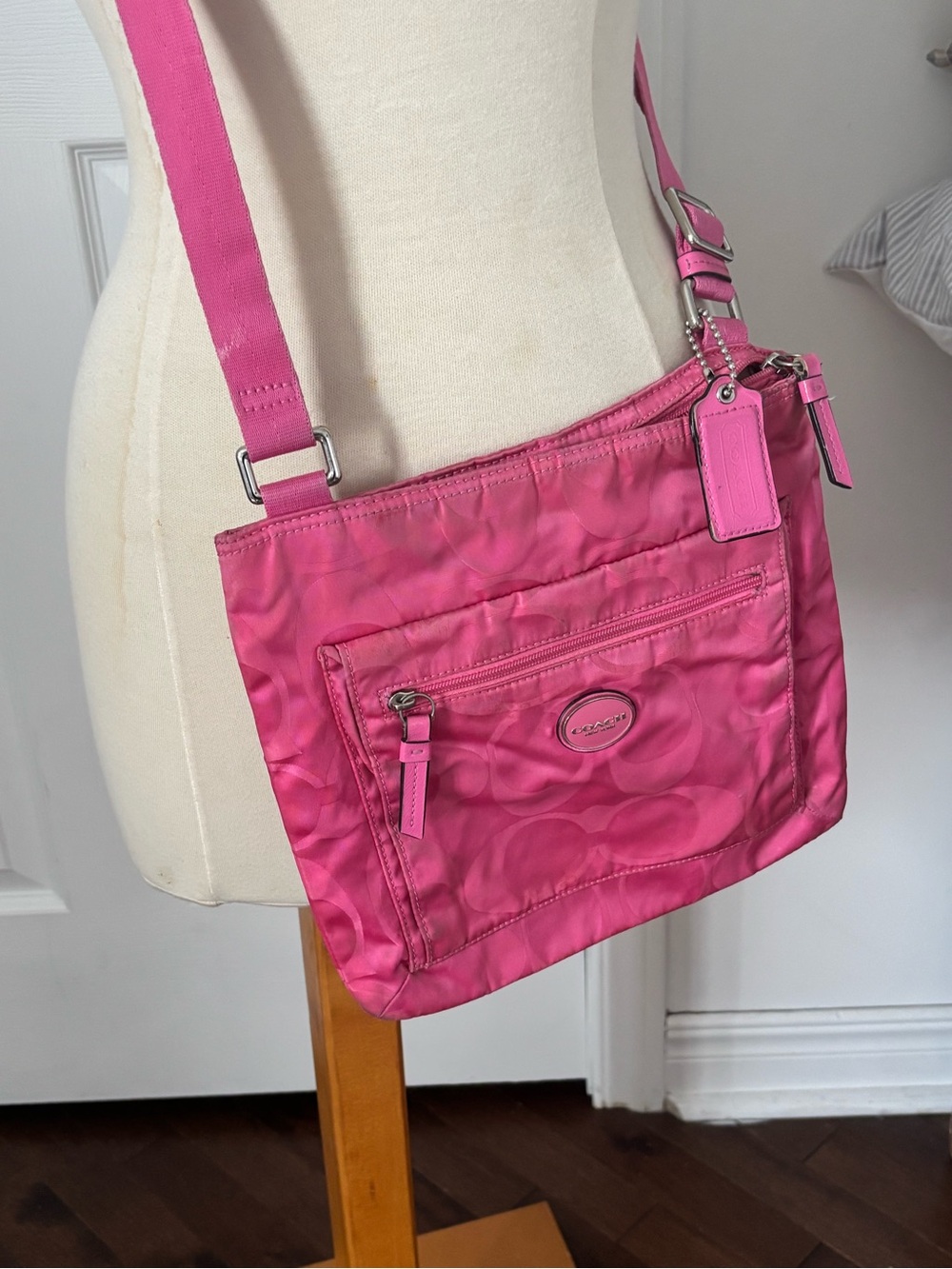 Coach Pink Signature Nylon Crossbody Bag